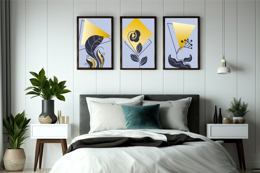 Golden Noir Abstract Wall Frame Set β Luxe Minimal Botanical Art π€πΏ