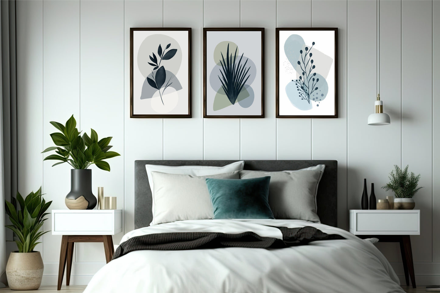 Abstract Botanical Serenity Wall Frame Set β Cool Minimal Bloom πΏπ©΅