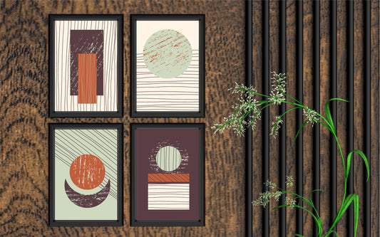 Rustic Geometric Wall Frame Set – Modern Abstract Shapes in Earthy Tones 🟠🟢🟣