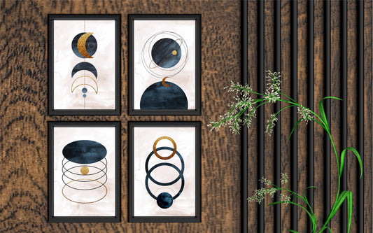 Celestial Geometry Wall Frame Set β Abstract Cosmic Design in Navy & Gold πβ¨