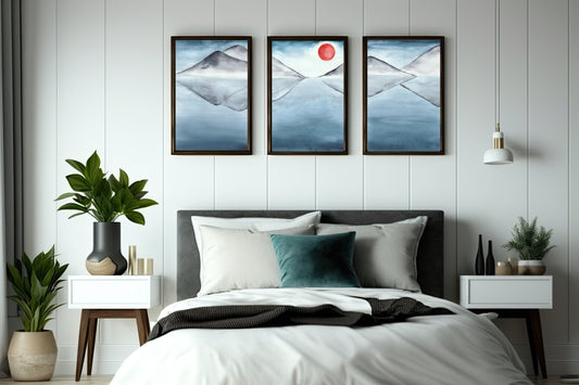 Tranquil Horizon Wall Frame Set β Minimalist Mountain Art for Modern Spaces