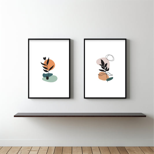 Abstract Leaf Harmony Wall Frame Set β Minimalist Art with Earthy Charm πΏ