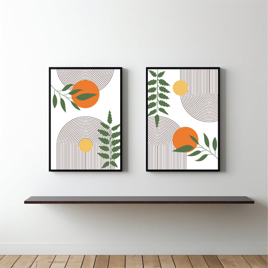 Retro Botanical Geometry Wall Frame Set β Modern Art with Natural Vibes π