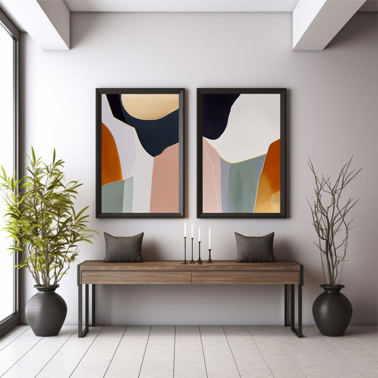 Abstract Geometric Wall Art Set | Modern Neutral Color Block Decor