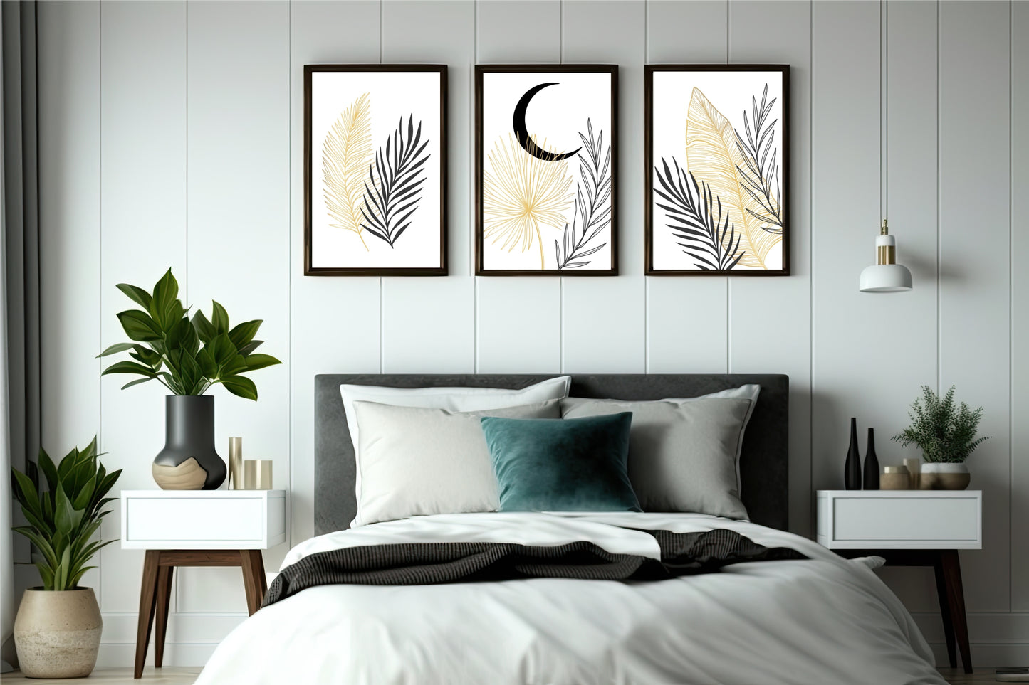 Golden Moonleaf Wall Frame Set β Minimal Botanical Art for Modern Spaces π