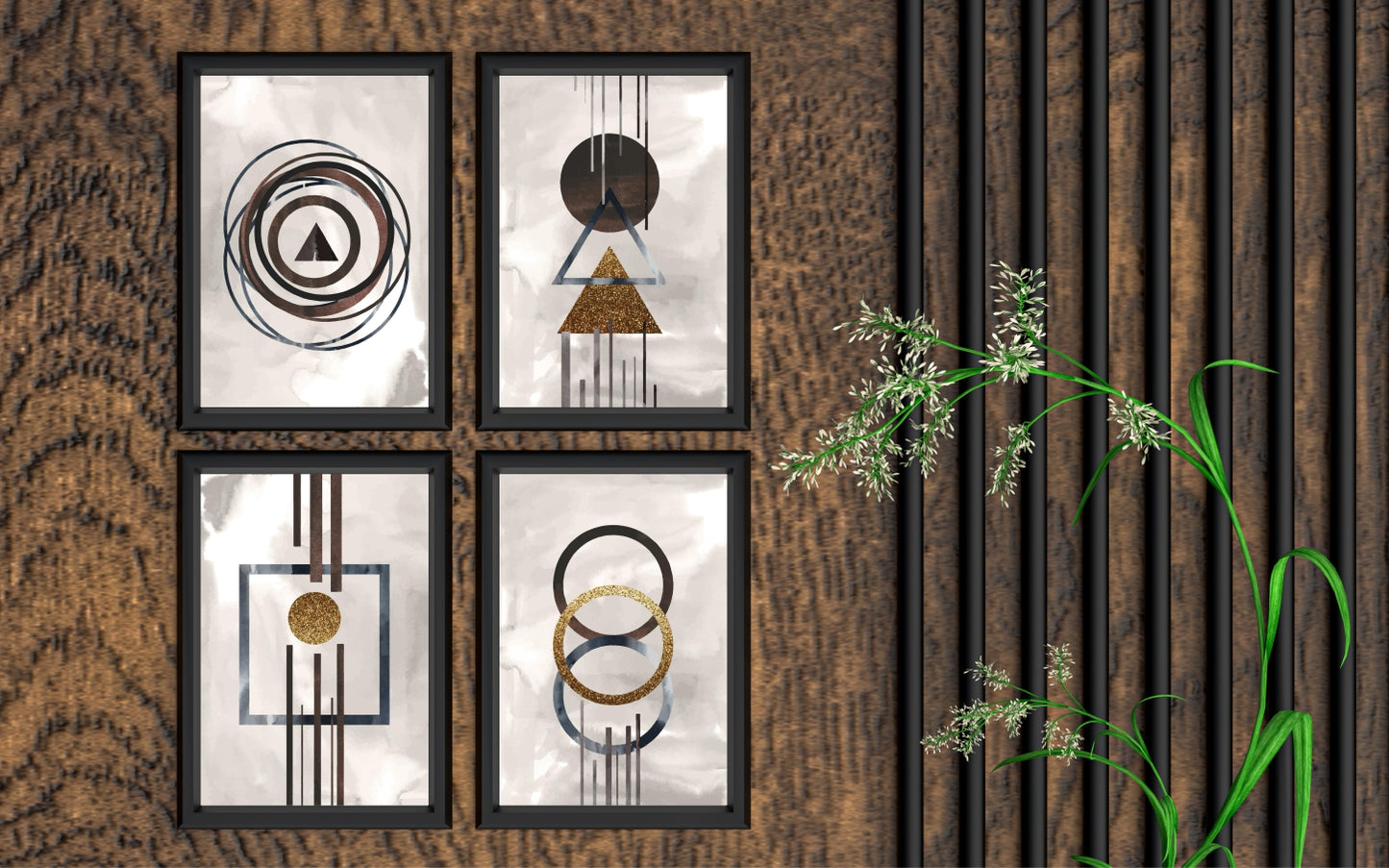 Modern Geometric Shapes Wall Frame Set β Abstract Luxury Art for Contemporary Interiors β¨