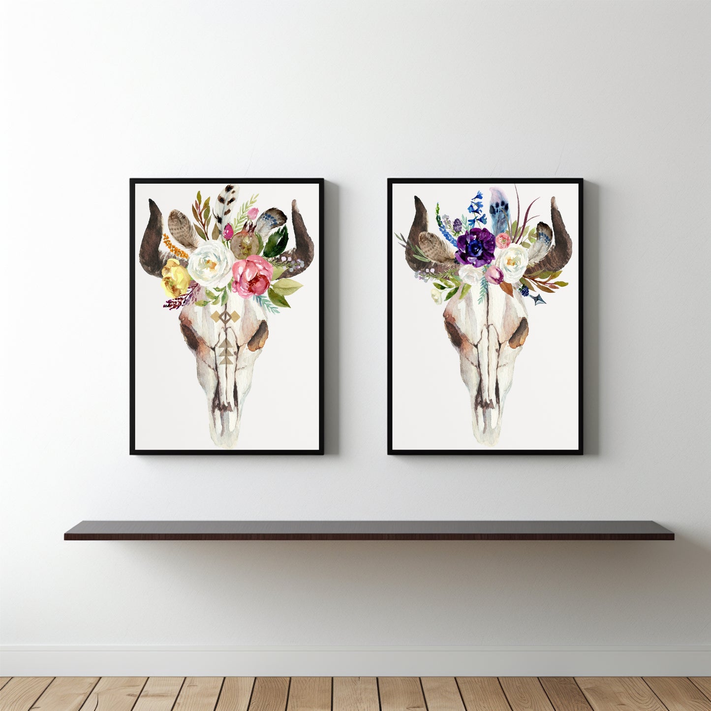 Boho Floral Skull Wall Frame Set β Rustic Charm with Artistic Edge πΌ