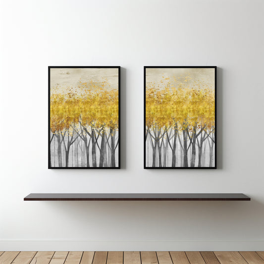 Golden Autumn Forest Wall Frame Set β Abstract Nature Art for Modern Interiors πΎ