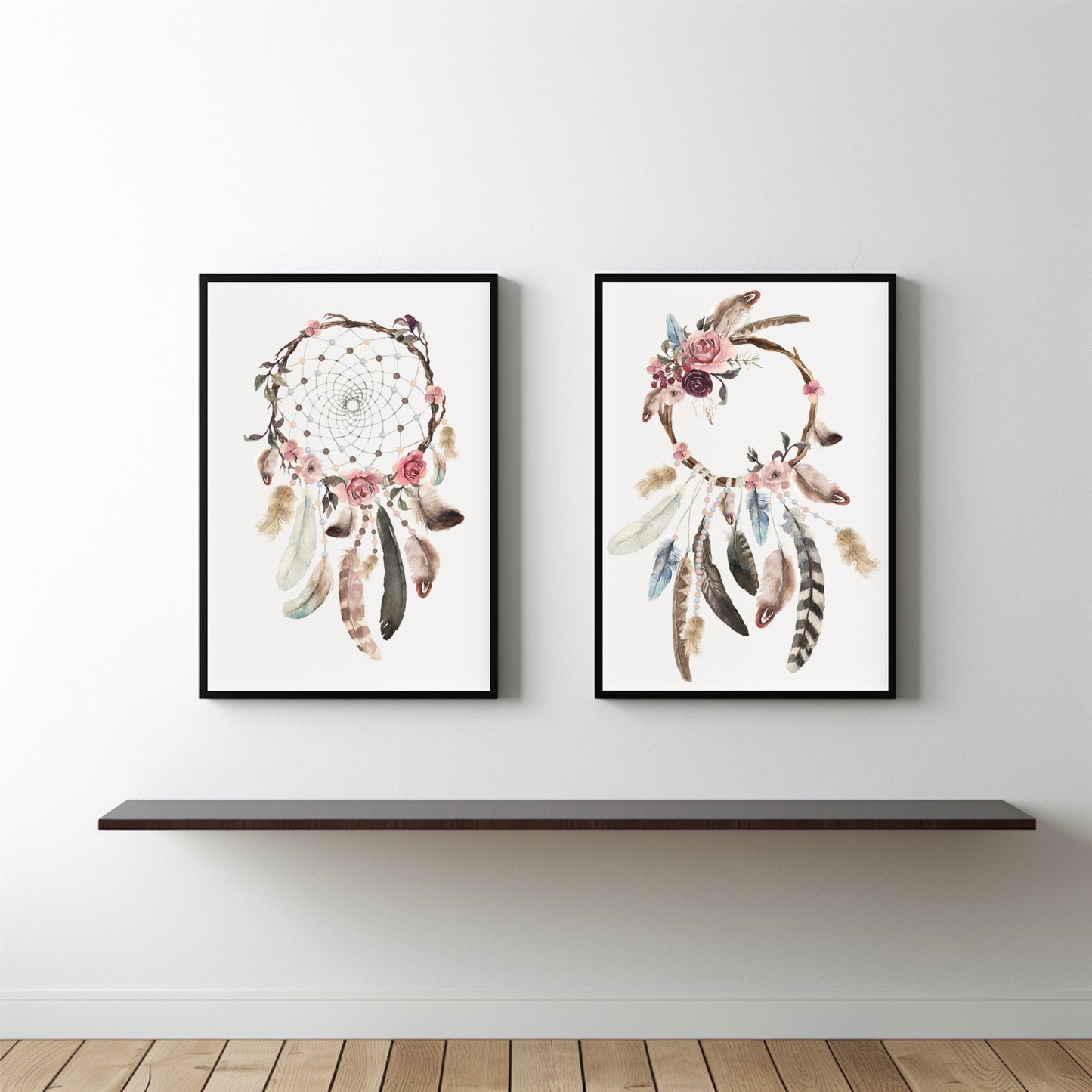 Boho Dreamcatcher Wall Frame Set β Artistic Feather & Floral Design for Peaceful Interiors πͺΆ