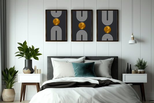 Golden Geometry Wall Frame Set β Modern Abstract Art for Stylish Interiors β¨