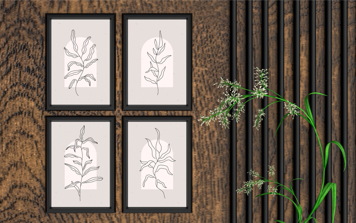 Abstract Leaf Line Art Frame Set – Modern Minimal Botanical Wall Decor 🌿