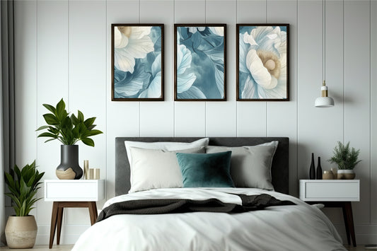 Azure Blossom Wall Frame Set β Serene Floral Art for Modern Interiors πΈ