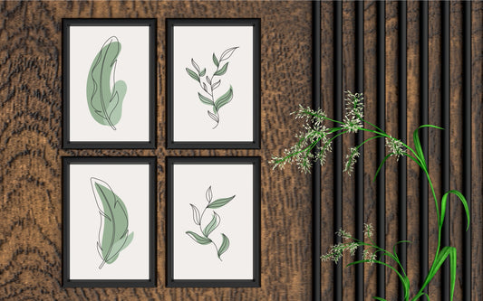 Botanical Feather & Leaf Wall Frame Set of 4 β Minimalist Nature-Inspired Art for Living Room & Bedroom Decor ππΌοΈ