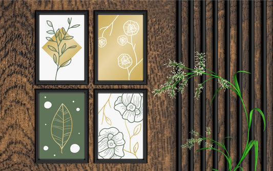 Golden Botanical Harmony Wall Frame Set of 4 β Minimal Modern Art for Living Room, Bedroom & Office πΌβ¨