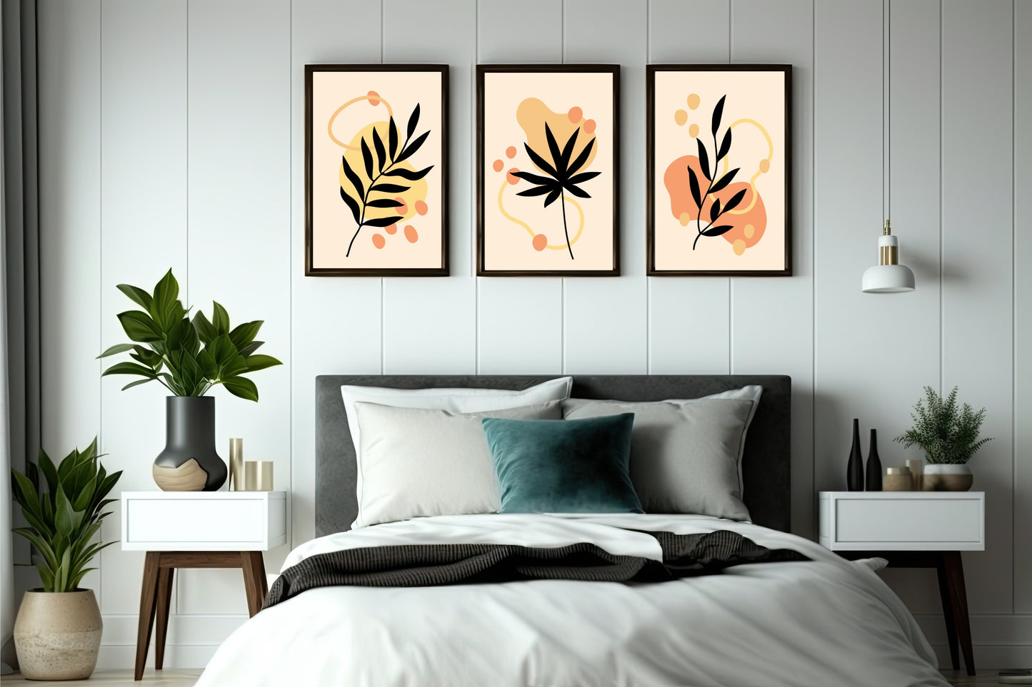 Abstract Botanical Bliss Wall Frame Set of 3 β Minimal Nature-Inspired Art for Living Room & Bedroom πΌπ€