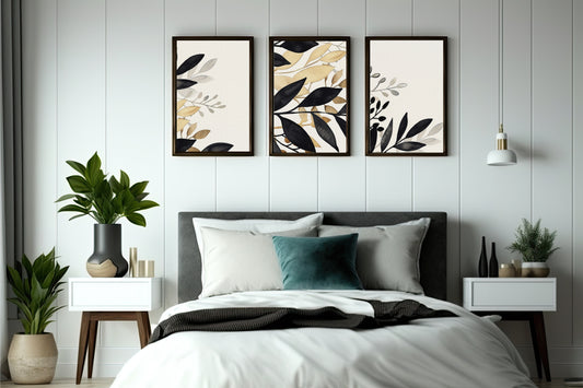 Golden Noir Leaf Wall Frame Set of 3 β Luxury Botanical Art for Modern Home Decor π€πΏ