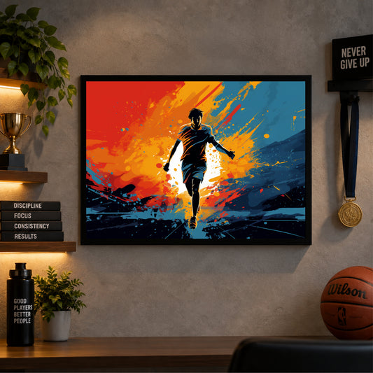 Football Run Through Fire Wall Art | Framed Sports Print