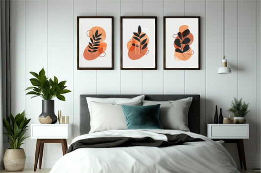 Set of 3 Abstract Botanical Wall Frames – Modern Art for Bedroom & Living Room Decor