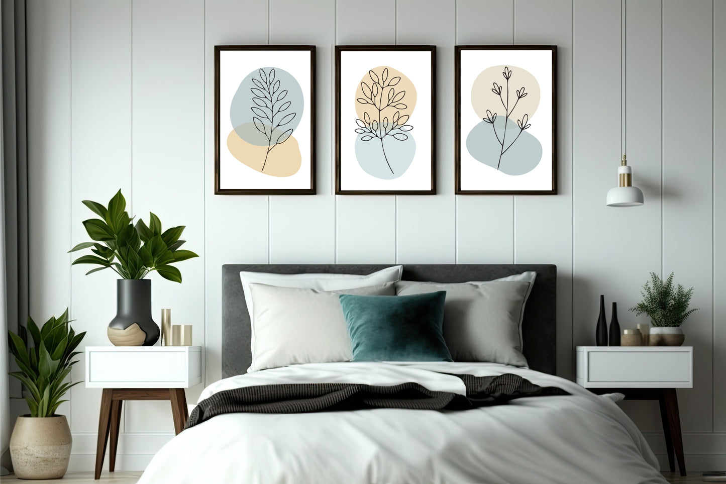 Minimal Botanical Wall Frame Set of 3 β Modern Line Art Leaves for Living Room & Bedroom Decor π±