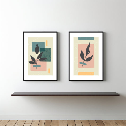 Minimal Botanical Duo Wall Frame Set – Modern Art with a Touch of Nature 🌿