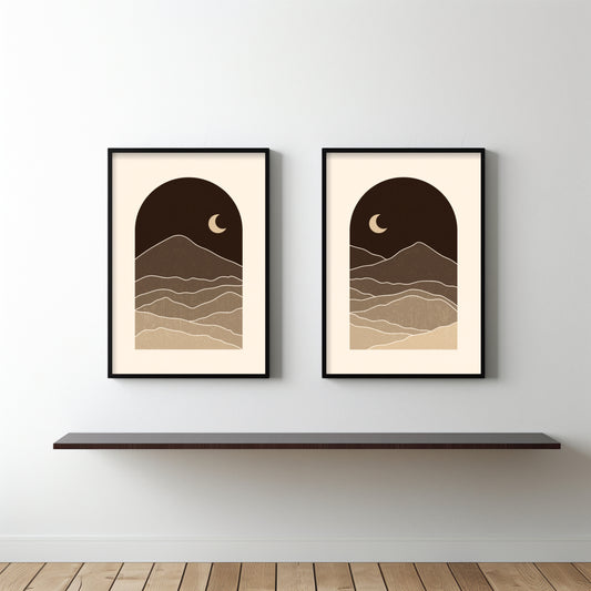 Moonlit Mountains Wall Frame Set β Minimal Nightscape Art Prints πβ¨