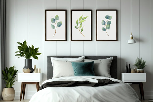 Green Serenity Botanical Wall Frame Set of 3 β Minimal Watercolor Leaf Art for Home & Office Decor π±