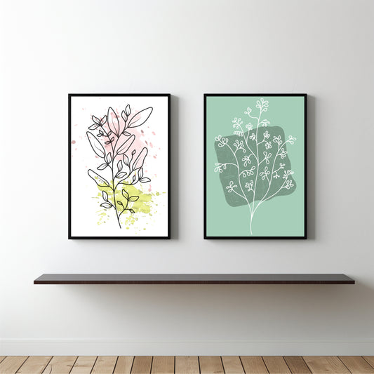 Abstract Botanical Line Art Frame Set of 2 β Modern Minimal Leaf Wall Art for Living Room & Bedroom πΏ
