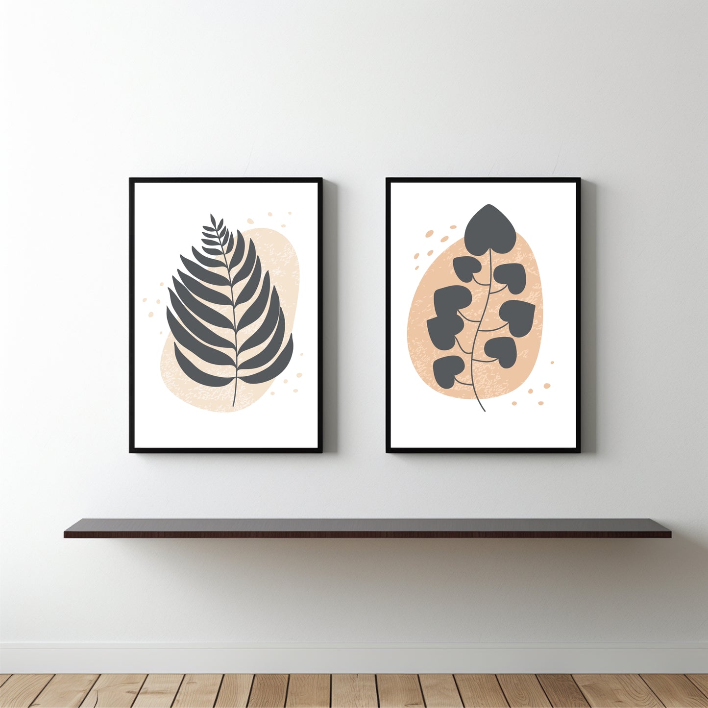 Modern Leaf Abstract Wall Frame Set of 2 – Minimal Botanical Art for Living Room & Bedroom Decor 🍃