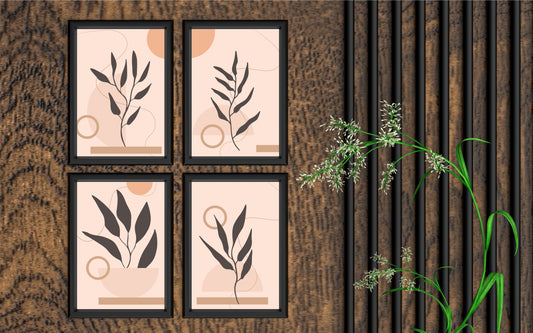 Terracotta Botanical Abstract Wall Frame Set of 4 β Modern Minimal Line Leaf Art in Earthy Peach Tones πΏ