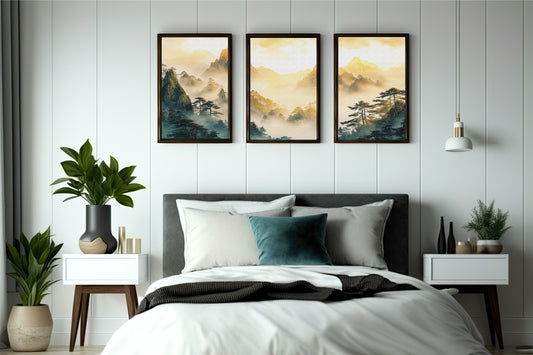 Golden Horizon Mountain Wall Frame Set β Timeless Nature Elegance for Modern Spaces