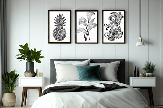 Monochrome Abstract Botanical Wall Frame Set of 3 β Modern Black & White Line Art for Home & Office Decor π€