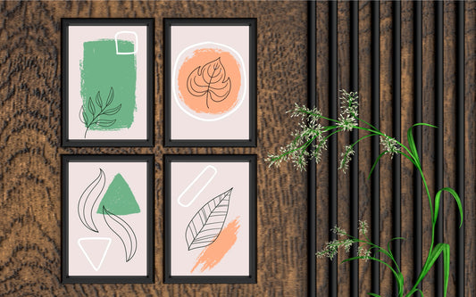 Abstract Botanical Wall Frame Set of 4 β Modern Geometric Line Art πΏπ¨