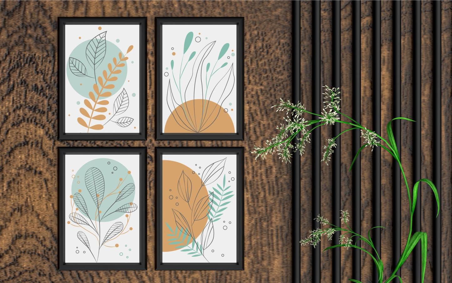 Botanical Harmony Wall Frame Set of 4 β Modern Nature Line Art πΏβ¨