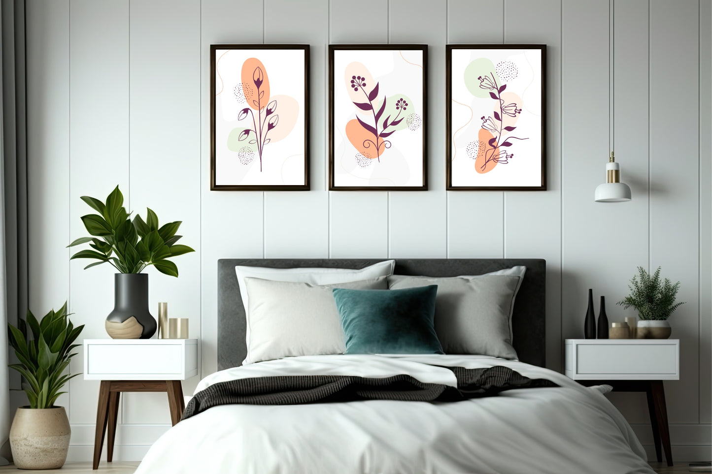 Modern Botanical Line Art Wall Frame Set of 3 – Elegant Floral Wall Décor 🌿