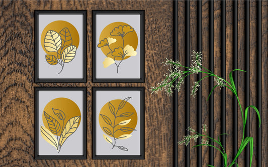Golden Botanical Wall Frame Set of 4 β Luxury Abstract Leaf Art for Modern Home & Office DΓ©cor πΏ