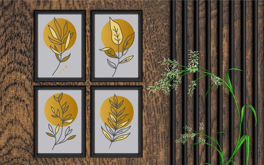 Golden Botanical Wall Frame Set of 4 β Luxury Abstract Leaf Art for Modern Home & Office DΓ©cor πΏ
