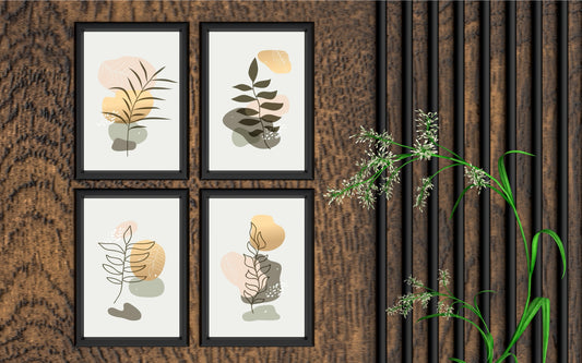 Elegant Nature Essence Wall Frame Set of 4 β Modern Abstract Botanical Art for Home & Office DΓ©corπΏ