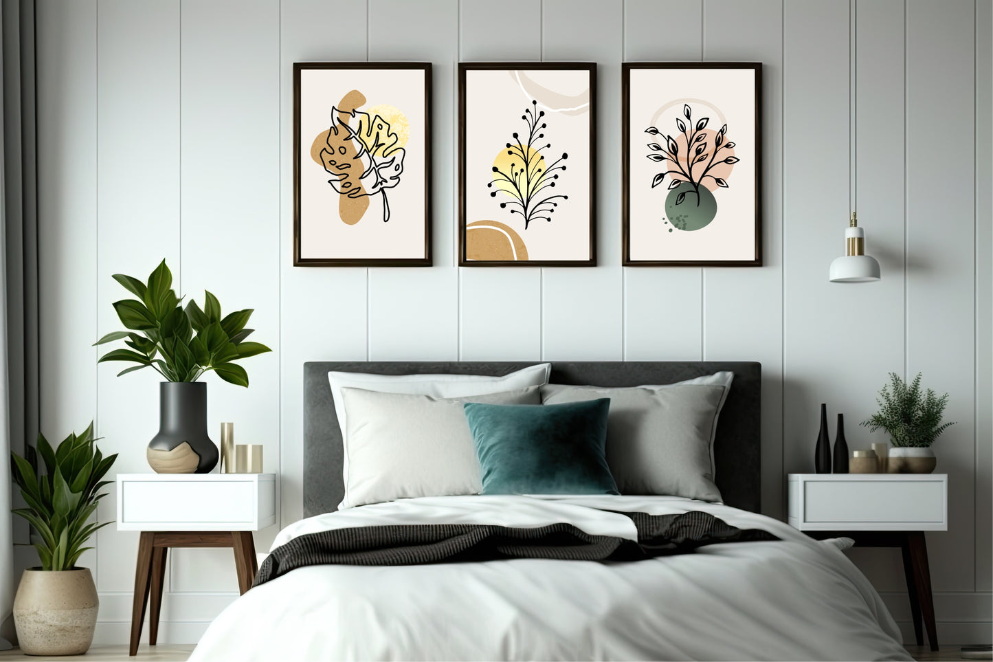 Earthy Botanical Abstract Wall Frame Set of 3 – Minimal Nature Line Art for Modern Décor 🤎