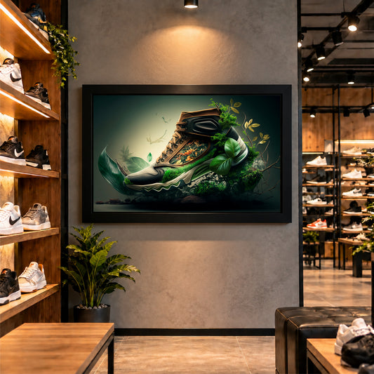 Nature Sneakers Wall Art | Green Botanical Shoes Artwork | Modern Decor