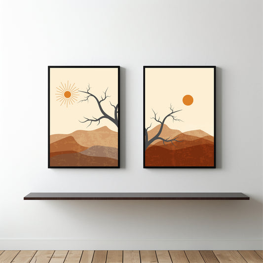 Desert Horizon Duo β Earthy Landscape Minimal Wall Frame Set π