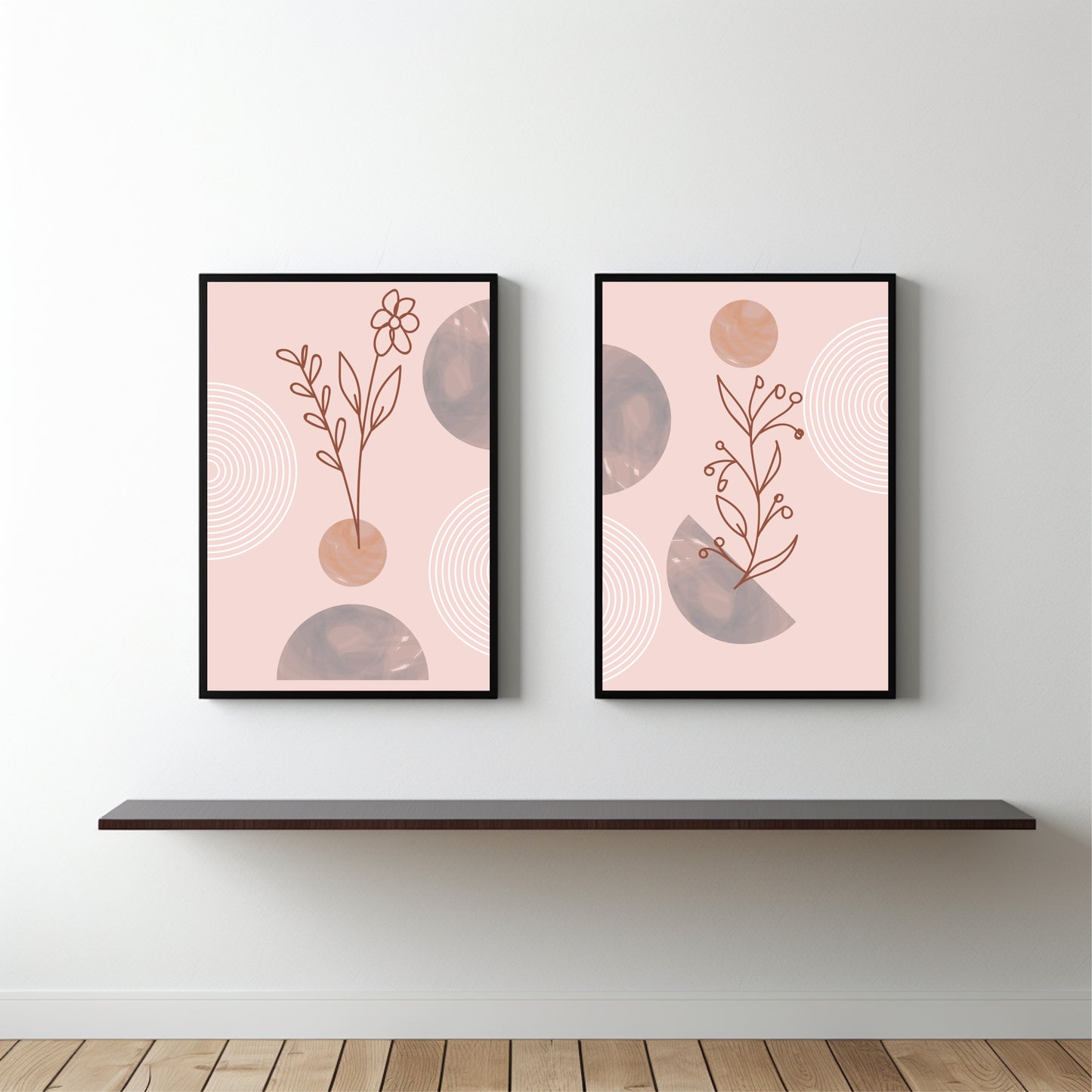 Blush Botanical Harmony Wall Frame Set – Minimal Line Art with Soft Pastel Charm 🌸