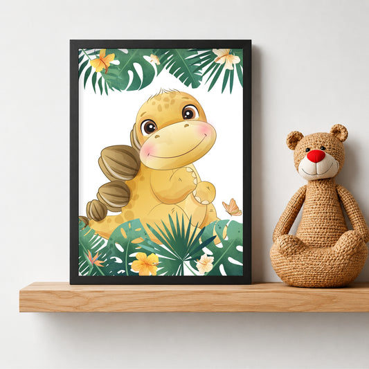 Cute Dino Jungle Nursery Wall Art | Tropical Dino Kids Room Poster