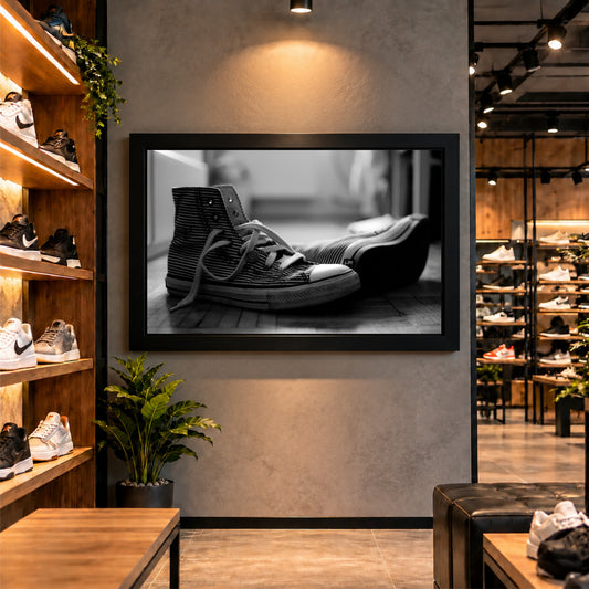 Black & White Sneakers Wall Art | Monochrome Shoes Artwork | Modern Decor