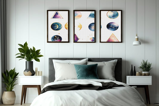 Celestial Harmony Wall Frame Set β Cosmic Geometry Art for Modern Luxury Interiors