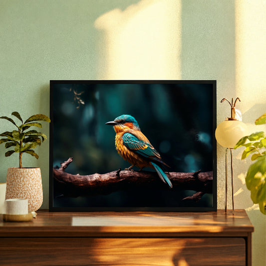 Kingfisher Bird Wall Art | Colorful Blue & Orange Bird Artwork | Framed Nature Photography | Wildlife Wall Decor