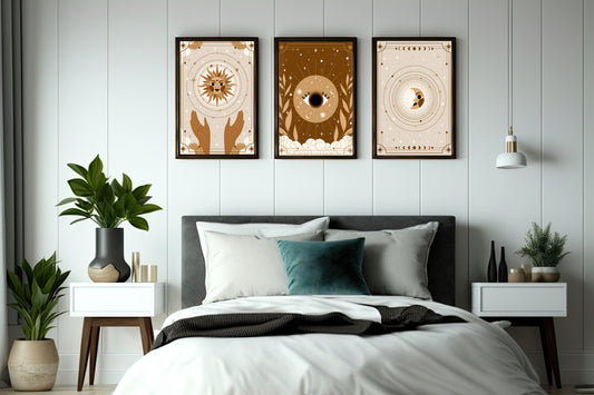 Celestial Harmony Wall Frame Set β Mystical Art for Modern Luxury Spaces