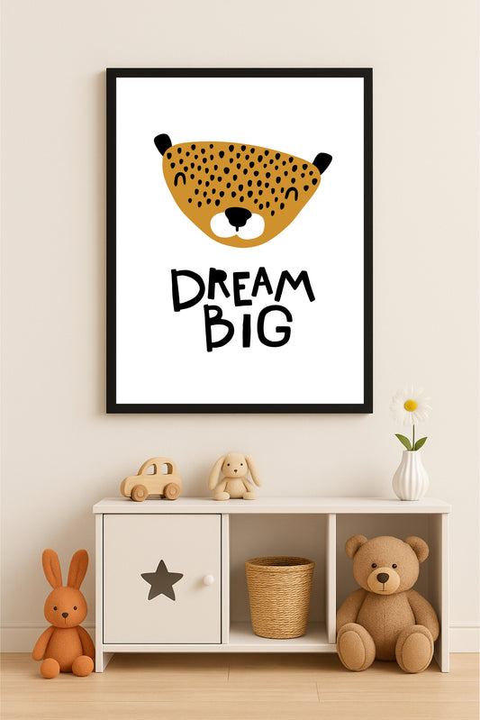 Dream Big Cheetah Wall Frame – Inspiring Animal Art for Kids’ Room Decor 🐆✨