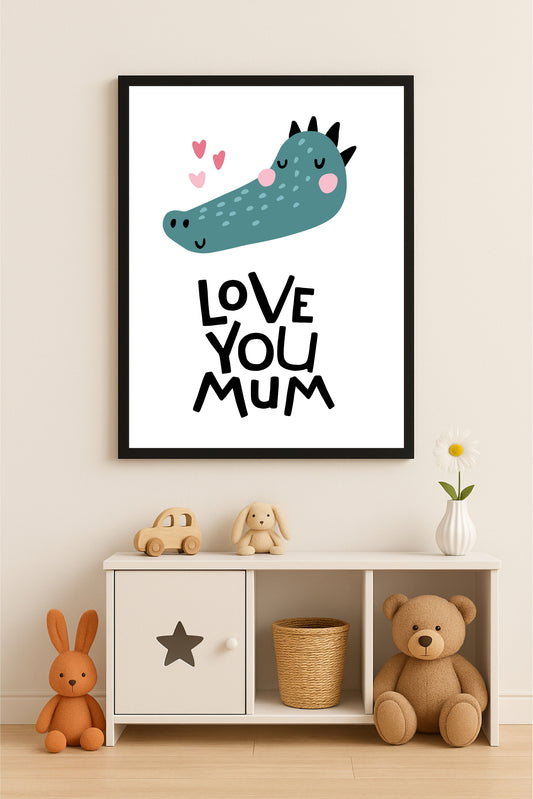 Love You Mum Wall Frame – Cute & Heartwarming Gift for Moms 💖🦖