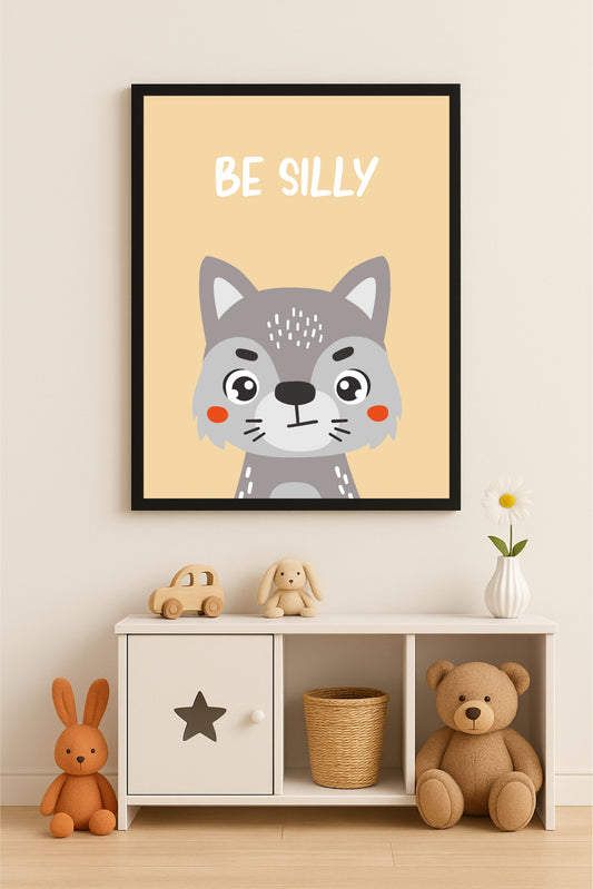 Be Silly Wolf Wall Frame – Cute & Playful Art for Kids’ Room 🐺✨