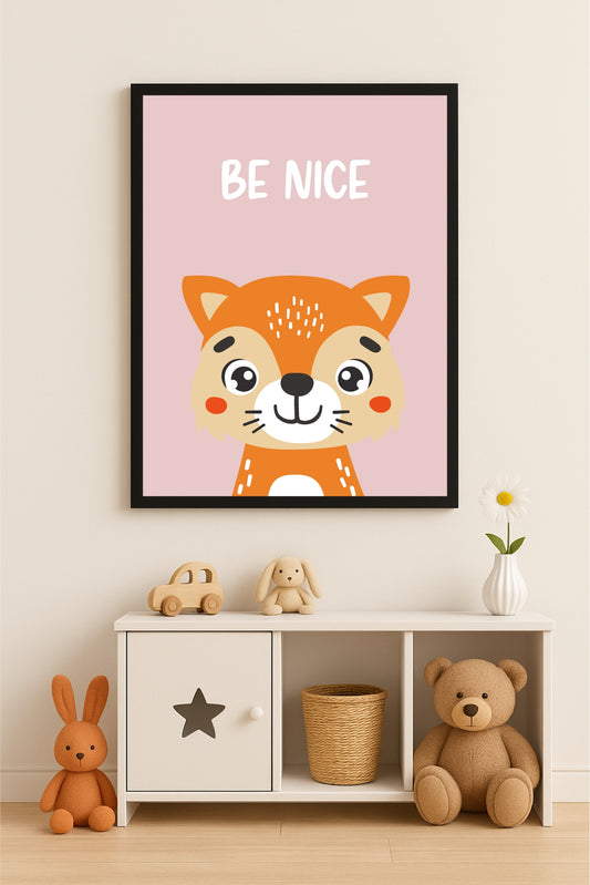 Be Nice Fox Wall Frame – Cute Animal Art for Kids’ Room Décor 🦊💖